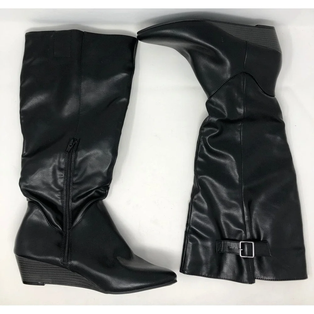 A NEW‎ DAY Womens 10 Tall Faux Leather Boots Low Wedge